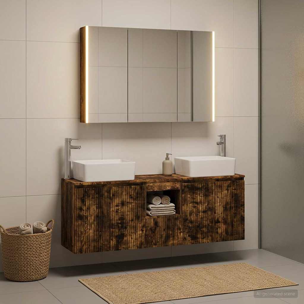 vidaXL Bathroom Cabinet Set 4 pcs Smoked Oak Engineered Wood 4