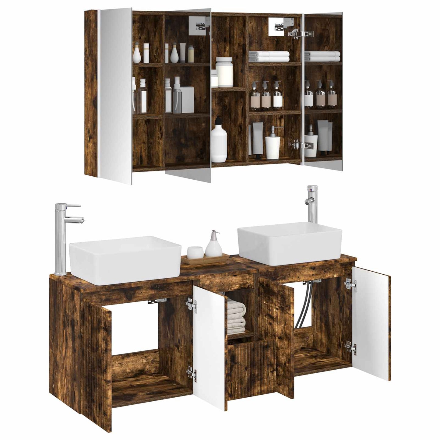 vidaXL Bathroom Cabinet Set 4 pcs Smoked Oak Engineered Wood 3