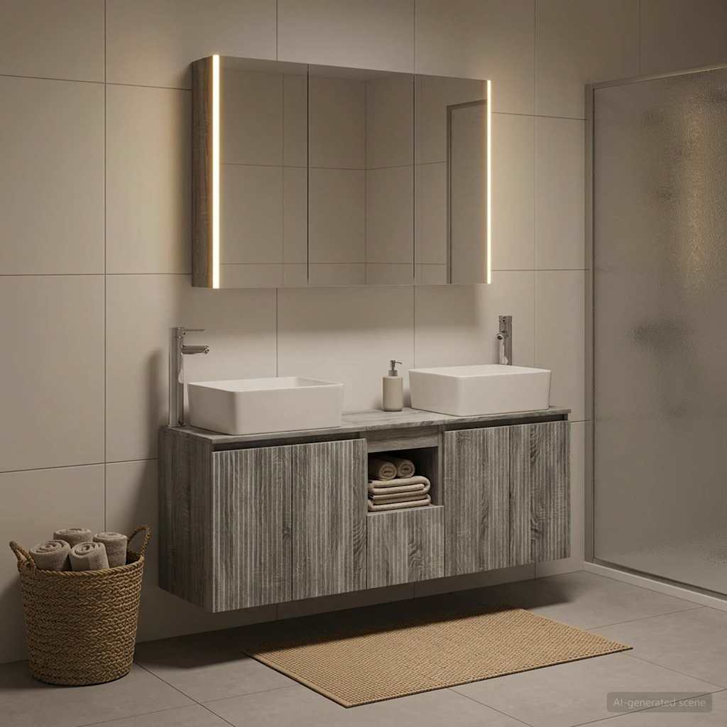 vidaXL Bathroom Cabinet Set 4 pcs Grey Sonoma Engineered Wood 1