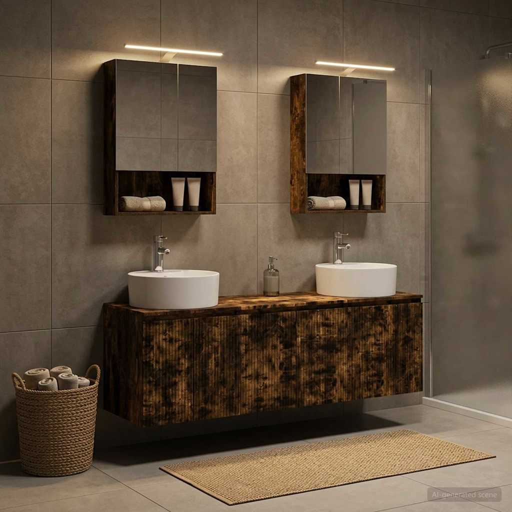 vidaXL Bathroom Cabinet Set 5 pcs Smoked Oak Engineered Wood 4