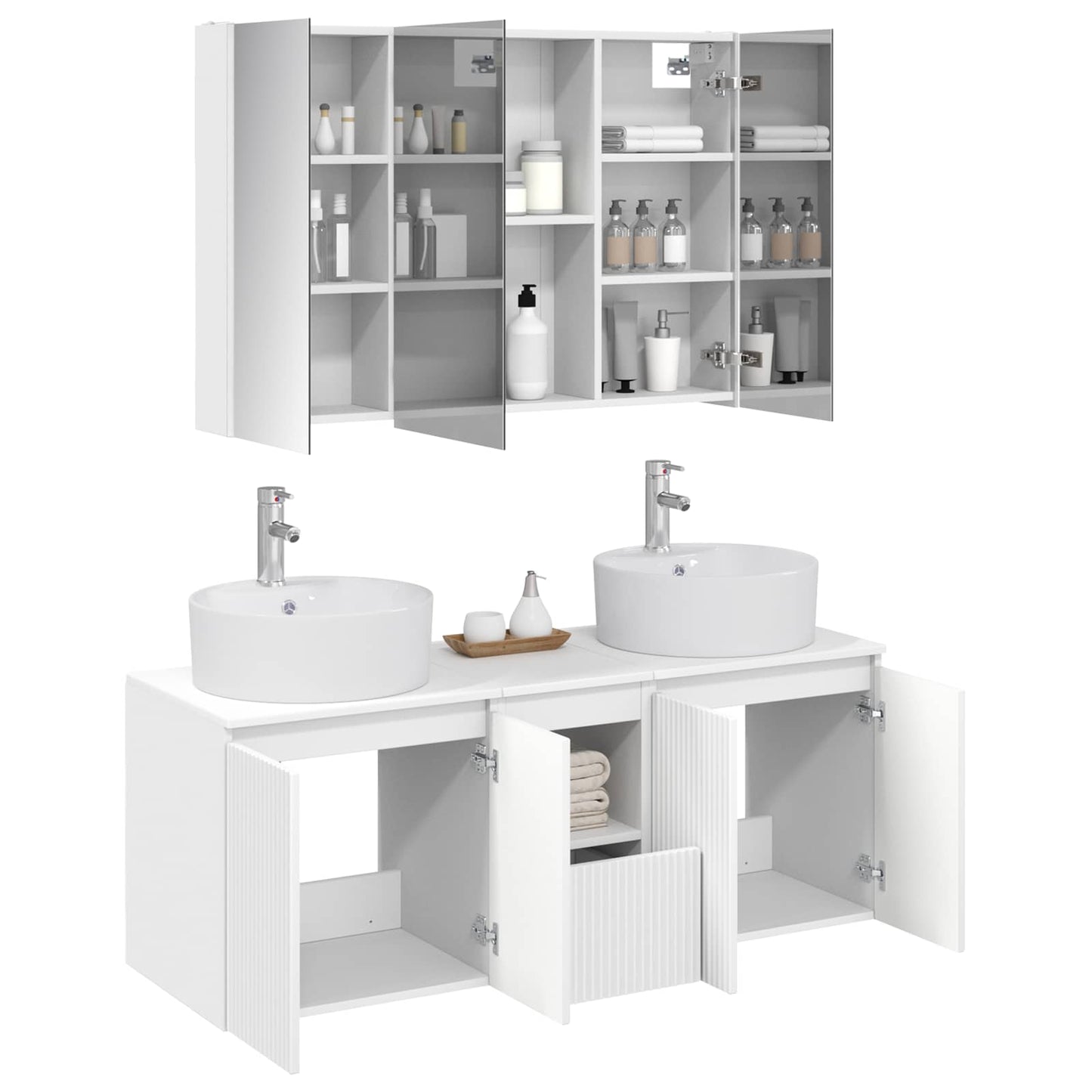vidaXL Bathroom Cabinet Set 4 pcs White Engineered Wood 3