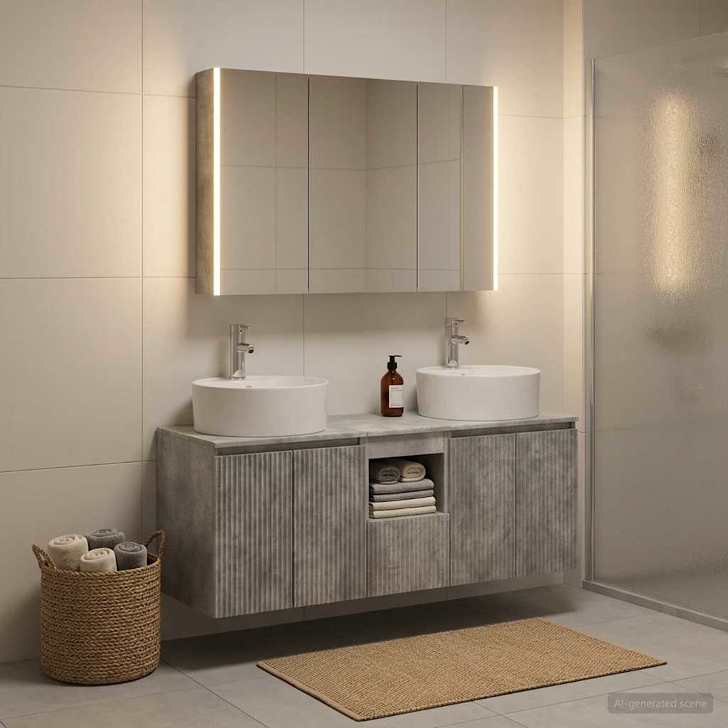 Bathroom Cabinet Set 4 pcs 103.5 x 15.5 x 70 cm Concrete grey