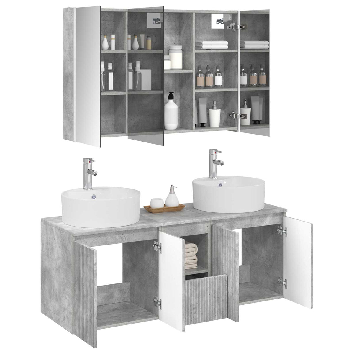 Bathroom Cabinet Set 4 pcs 103.5 x 15.5 x 70 cm Concrete grey