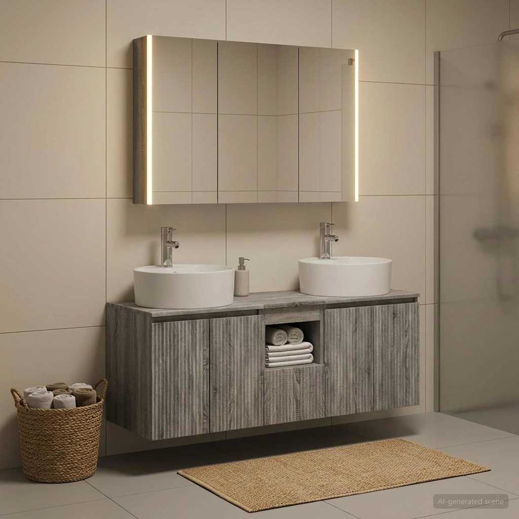 vidaXL Bathroom Cabinet Set 4 pcs Grey Sonoma Engineered Wood 1