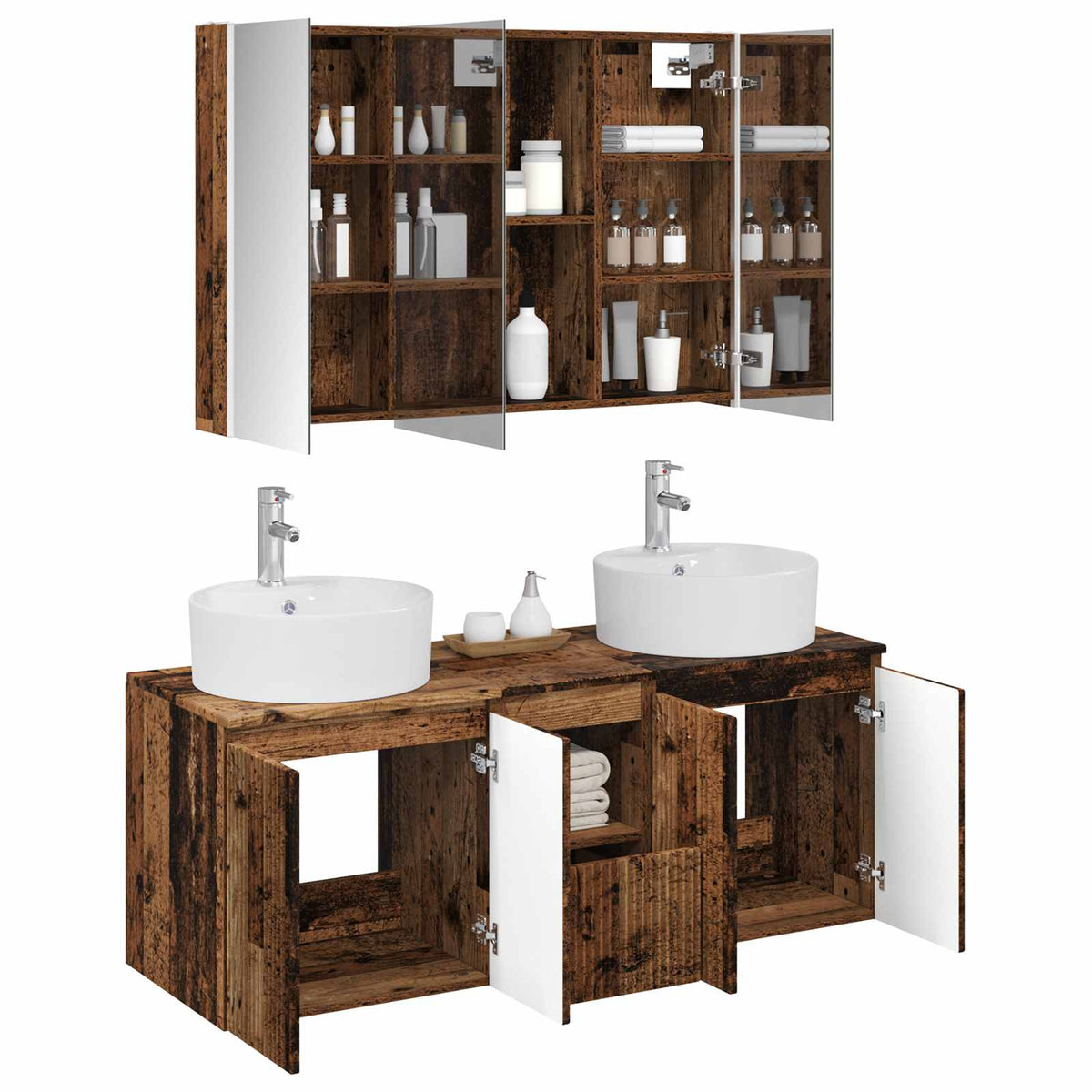 vidaXL Bathroom Cabinet Set 4 pcs Old Wood Engineered Wood 3