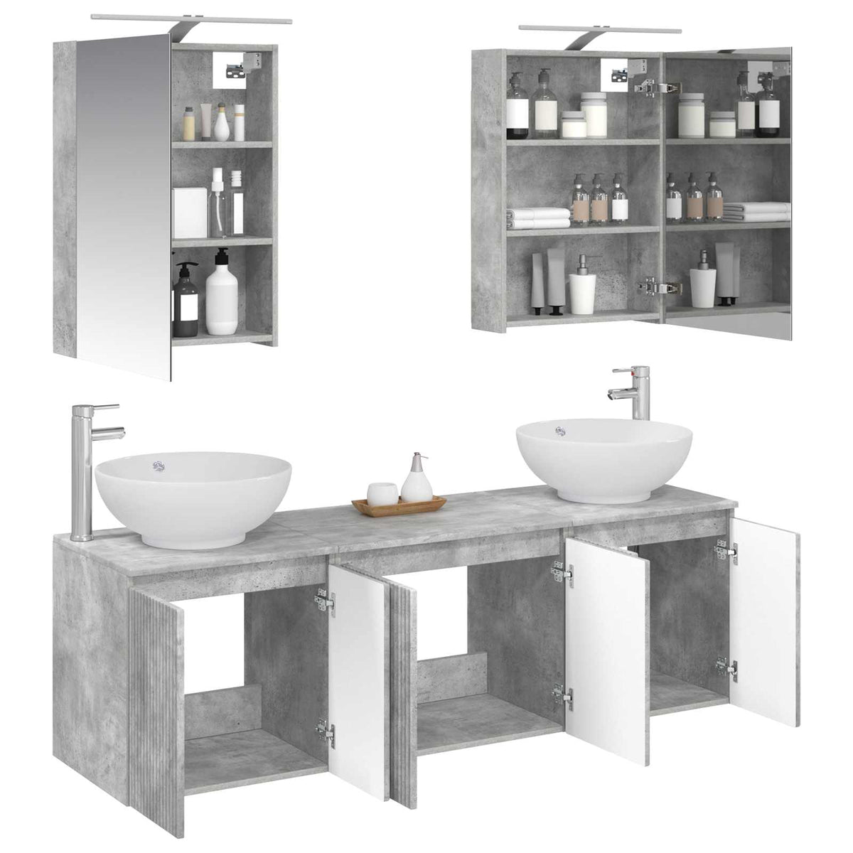 vidaXL Bathroom Cabinet Set 5 pcs Concrete Grey Engineered Wood 3