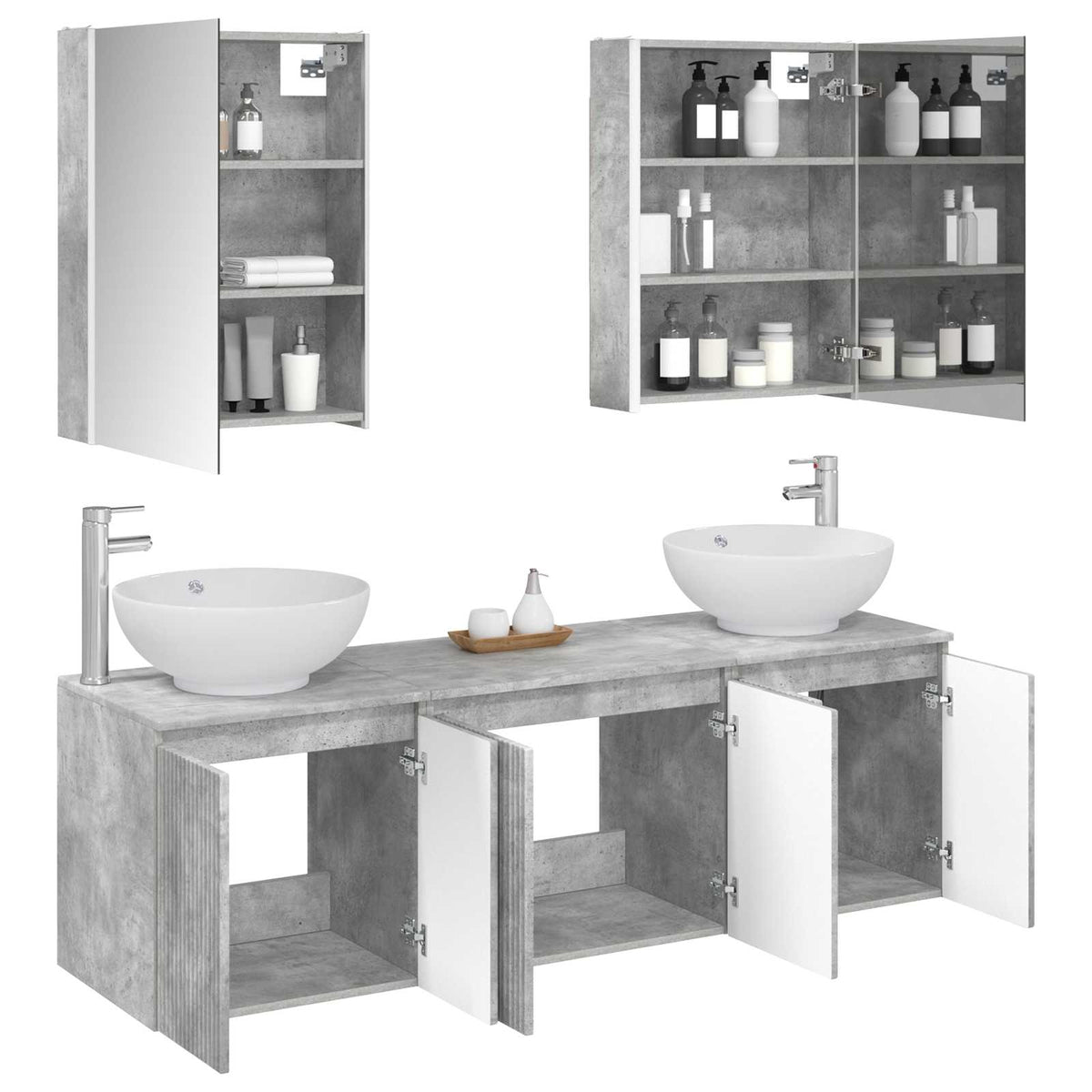 vidaXL Bathroom Cabinet Set 5 pcs Concrete Grey Engineered Wood 3