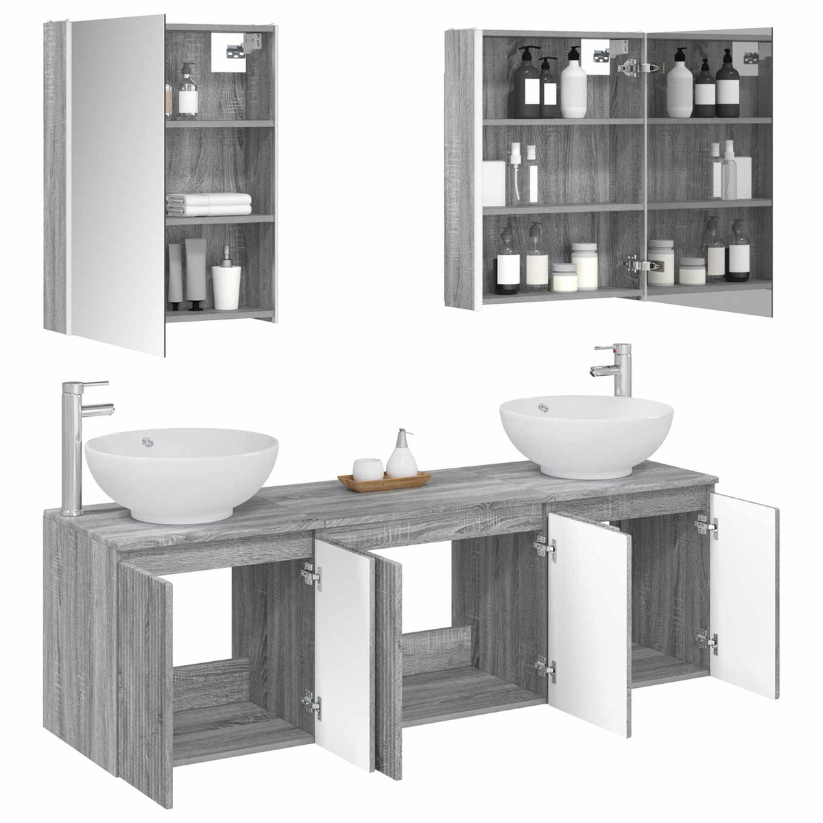 vidaXL Bathroom Cabinet Set 5 pcs Grey Sonoma Engineered Wood 3