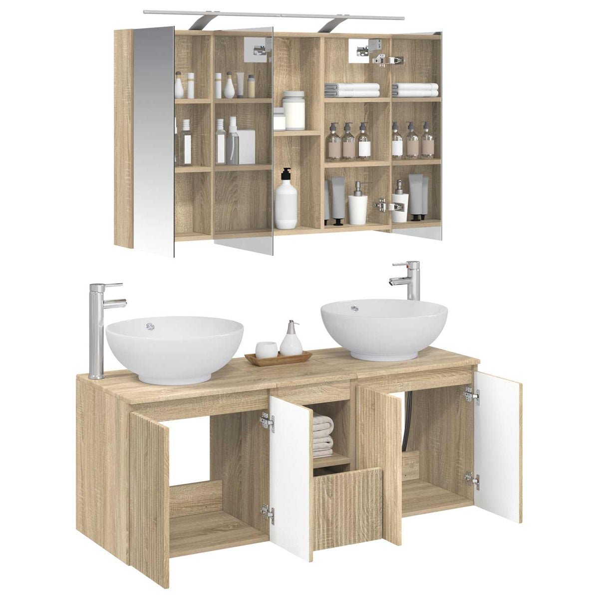 vidaXL Bathroom Cabinet Set 4 pcs Sonoma Oak Engineered Wood 3