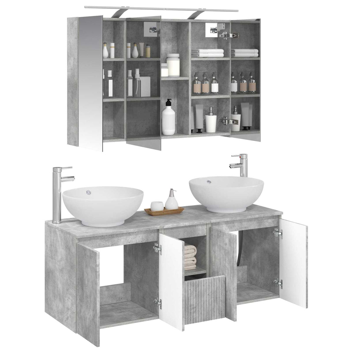 vidaXL Bathroom Cabinet Set 4 pcs Concrete Grey Engineered Wood 3