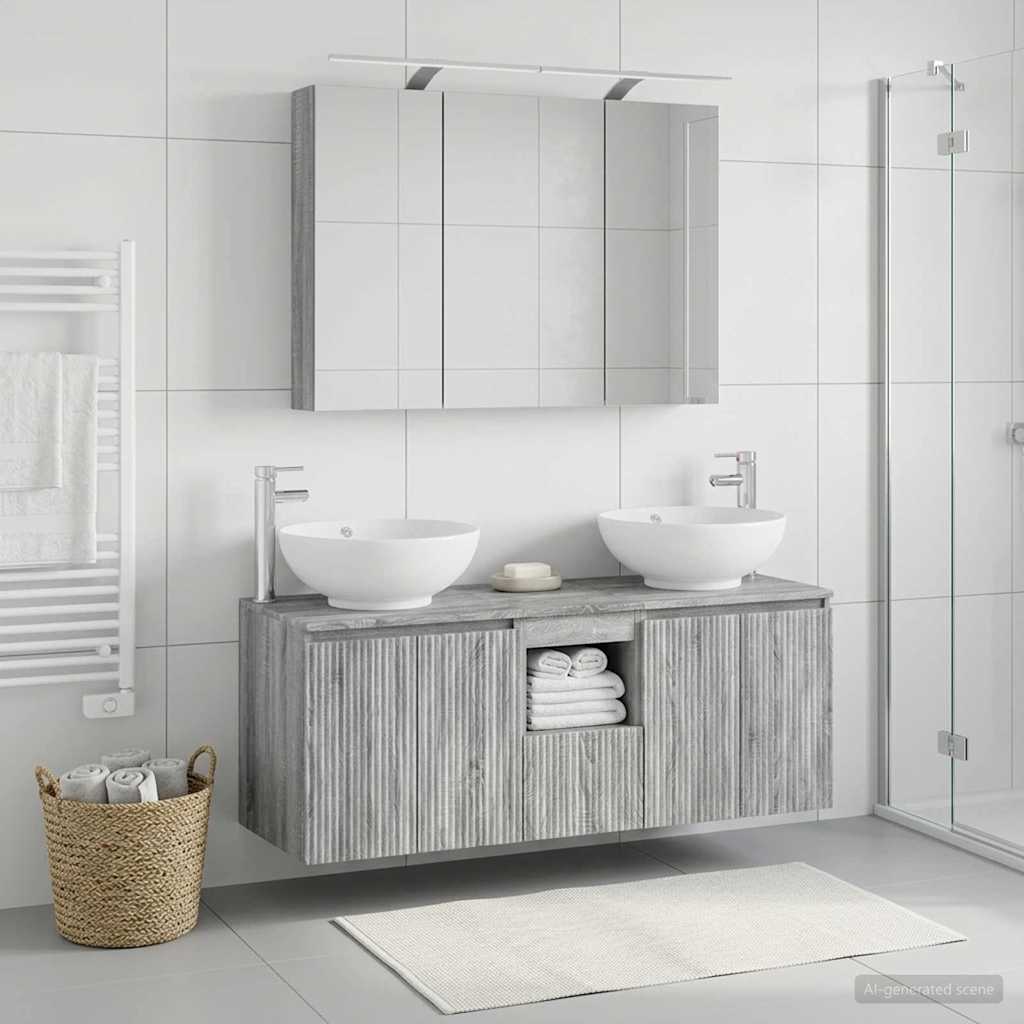 vidaXL Bathroom Cabinet Set 4 pcs Grey Sonoma Engineered Wood 4