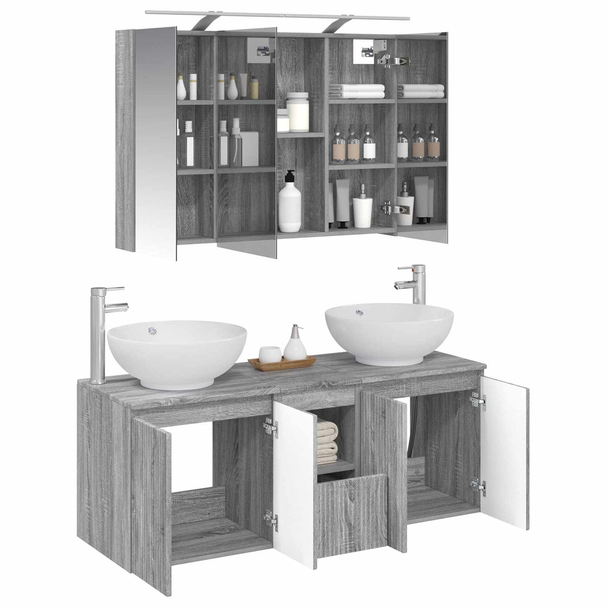 vidaXL Bathroom Cabinet Set 4 pcs Grey Sonoma Engineered Wood 3