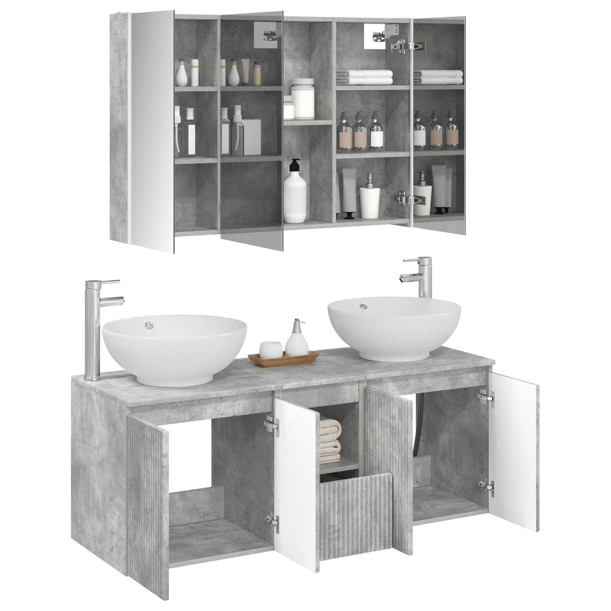 vidaXL Bathroom Cabinet Set 4 pcs Concrete Grey Engineered Wood 3