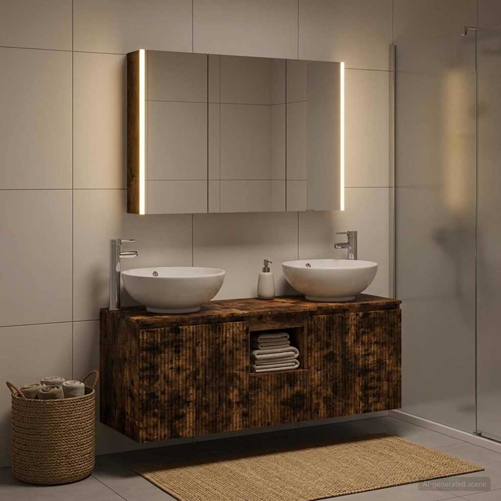 Bathroom Cabinet Set 4 pcs 103.5 x 15.5 x 70 cm Smoked oak
