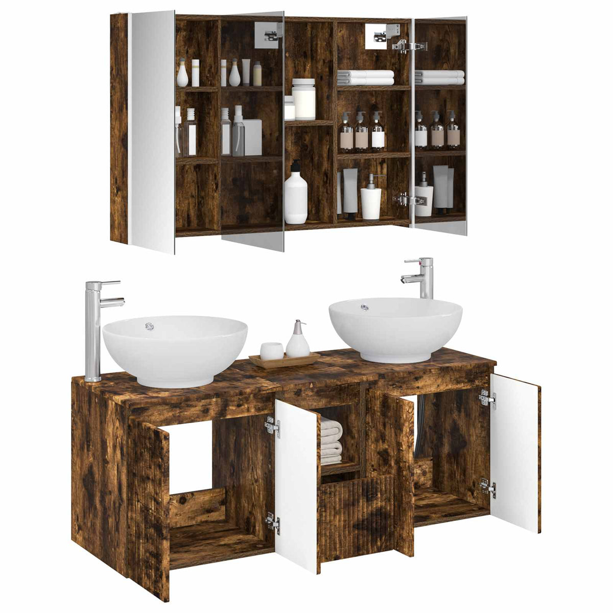 Bathroom Cabinet Set 4 pcs 103.5 x 15.5 x 70 cm Smoked oak