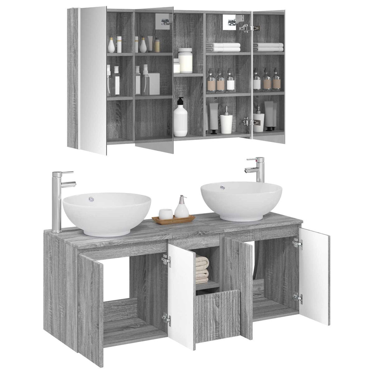Bathroom Cabinet Set 4 pcs 103.5 x 15.5 x 70 cm Grey sonoma