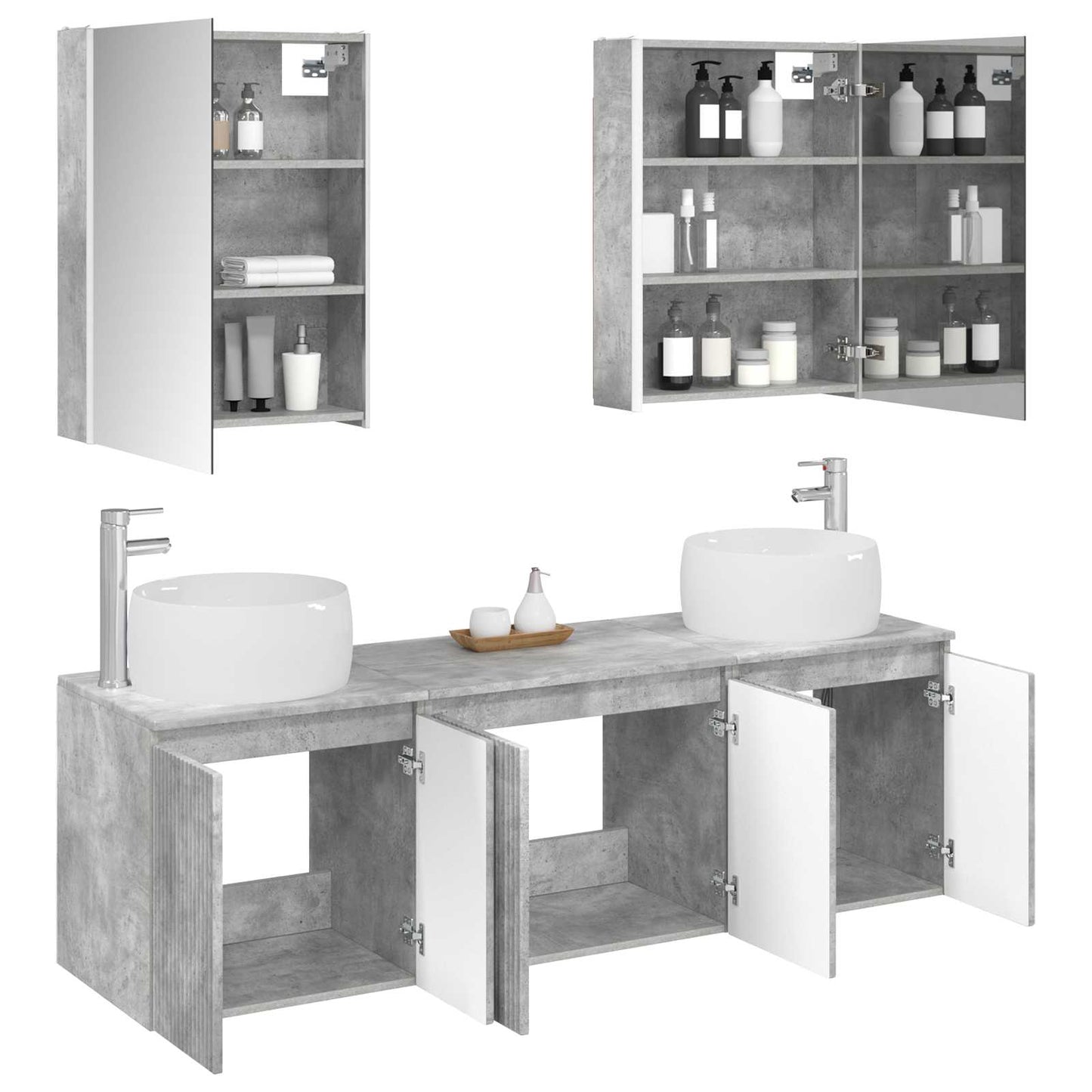 vidaXL Bathroom Cabinet Set 5 pcs Concrete Grey Engineered Wood 3