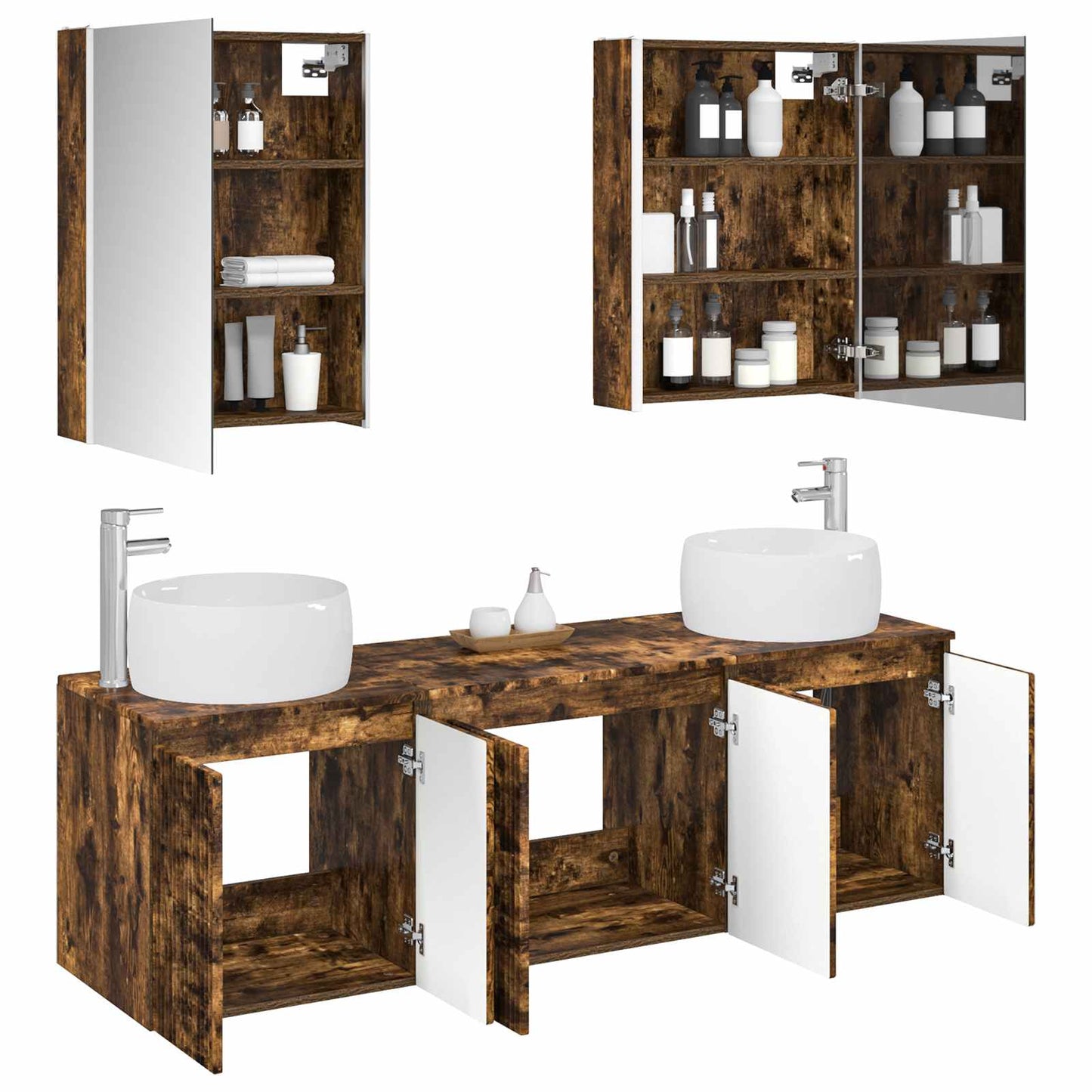 vidaXL Bathroom Cabinet Set 5 pcs Smoked Oak Engineered Wood 3