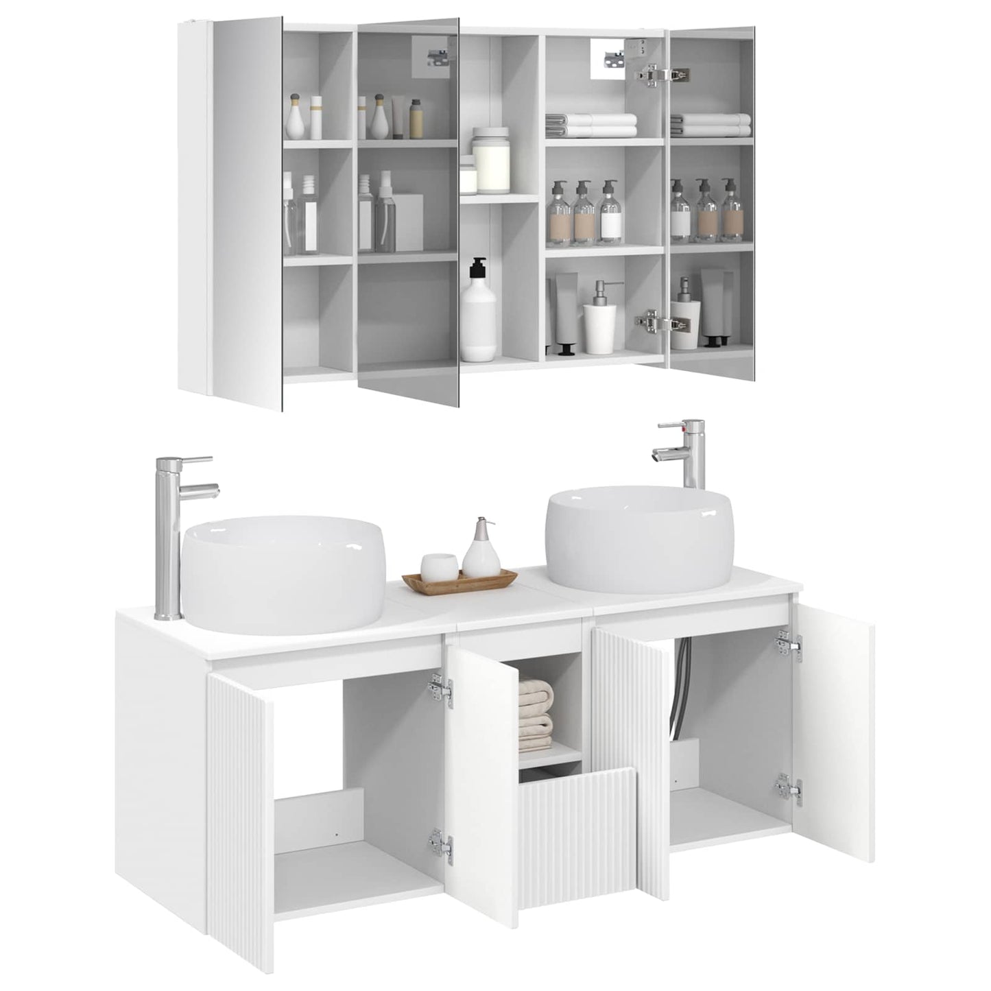 vidaXL Bathroom Cabinet Set 4 pcs White Engineered Wood 3