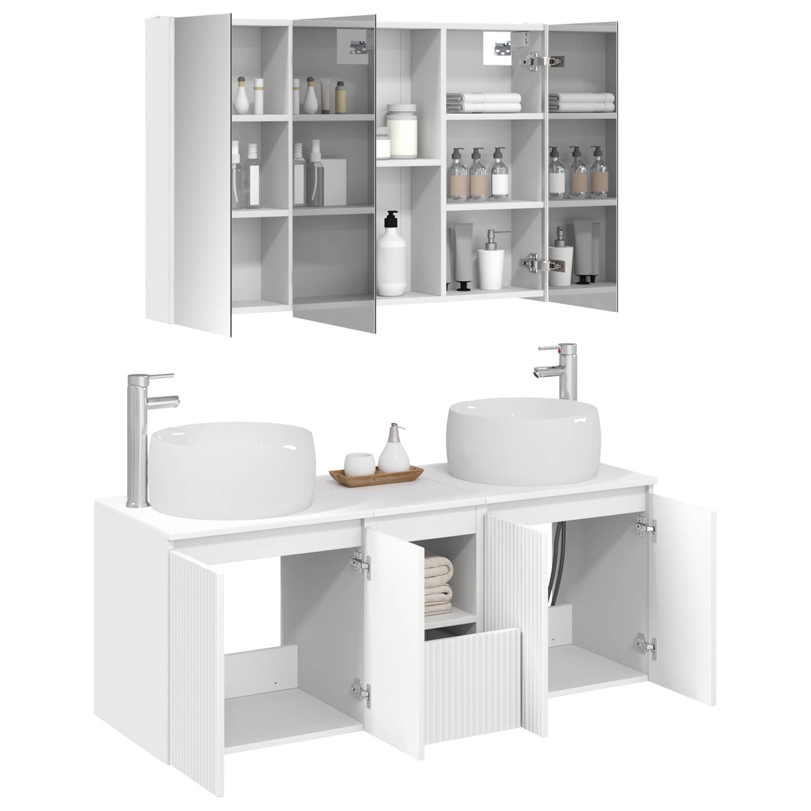 vidaXL Bathroom Cabinet Set 4 pcs White Engineered Wood 3