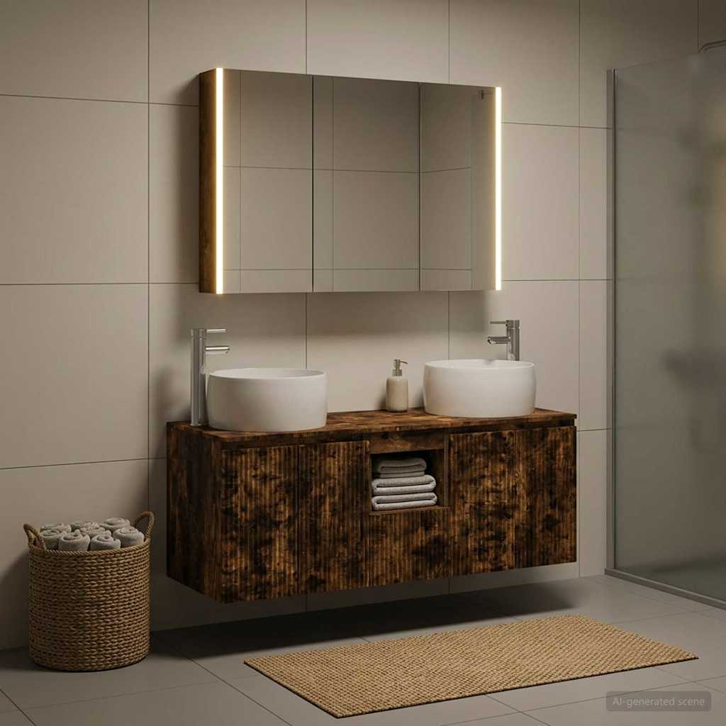 vidaXL Bathroom Cabinet Set 4 pcs Smoked Oak Engineered Wood 4