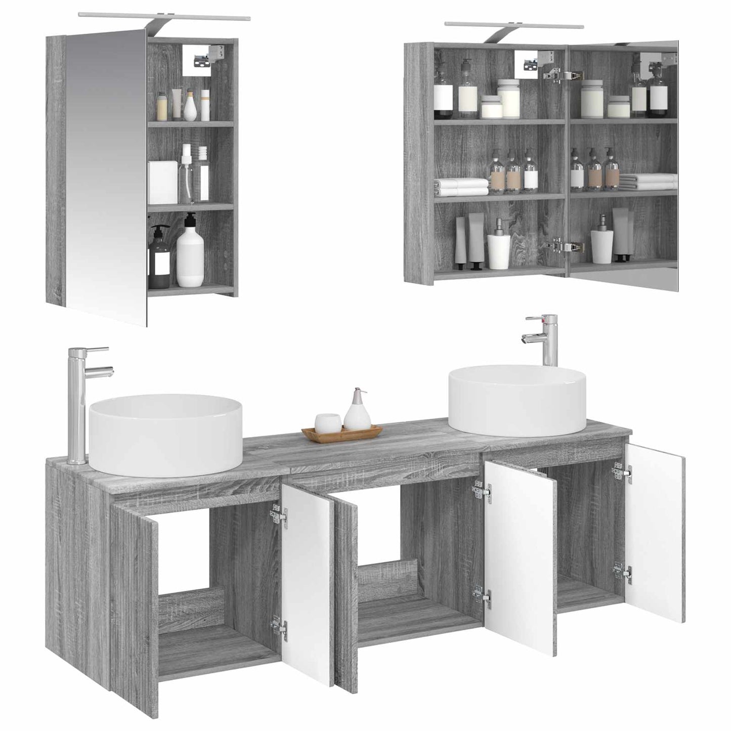 vidaXL Bathroom Cabinet Set 5 pcs Grey Sonoma Engineered Wood 3