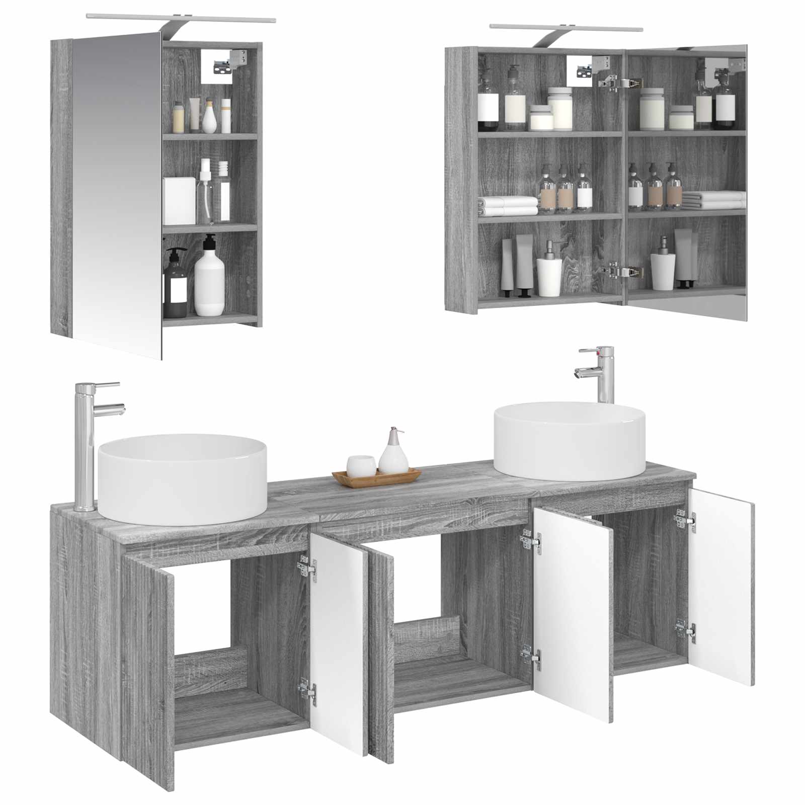vidaXL Bathroom Cabinet Set 5 pcs Grey Sonoma Engineered Wood 3