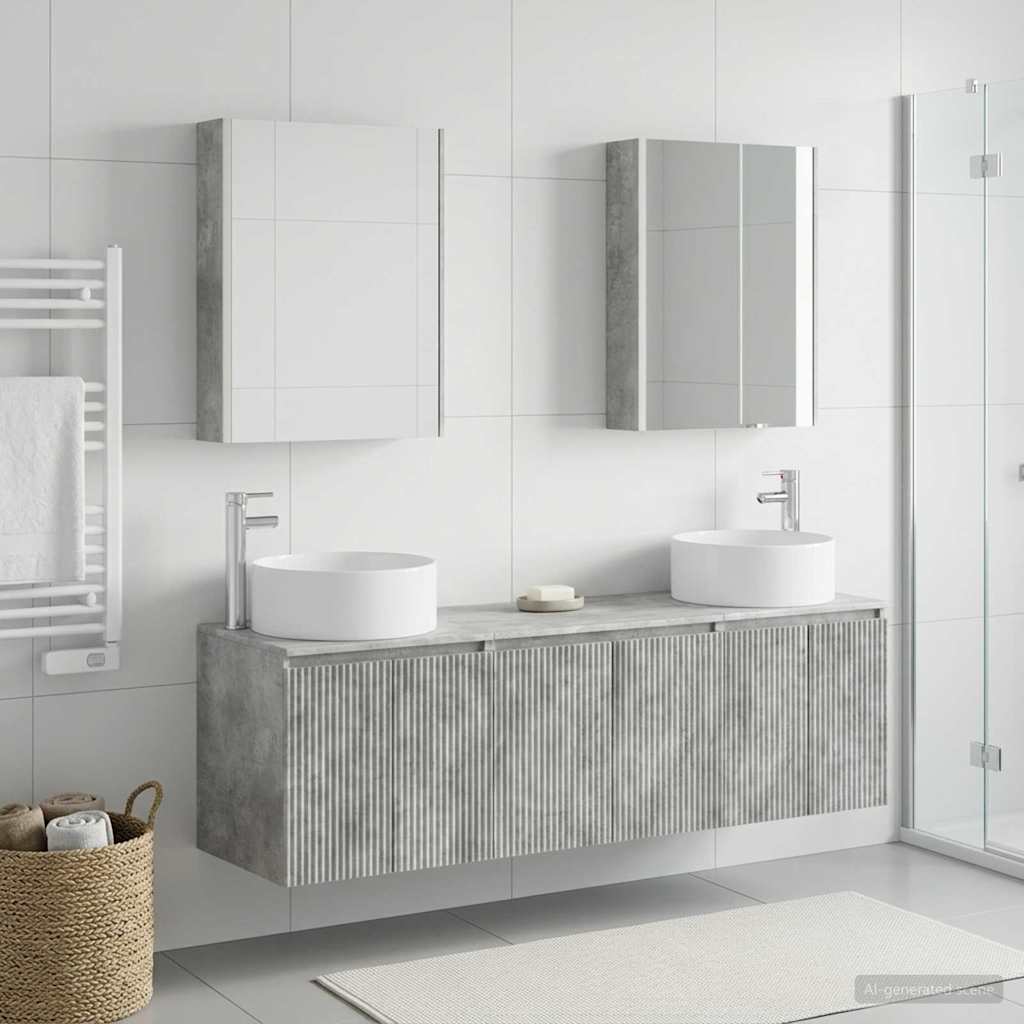 vidaXL Bathroom Cabinet Set 5 pcs Concrete Grey Engineered Wood 4