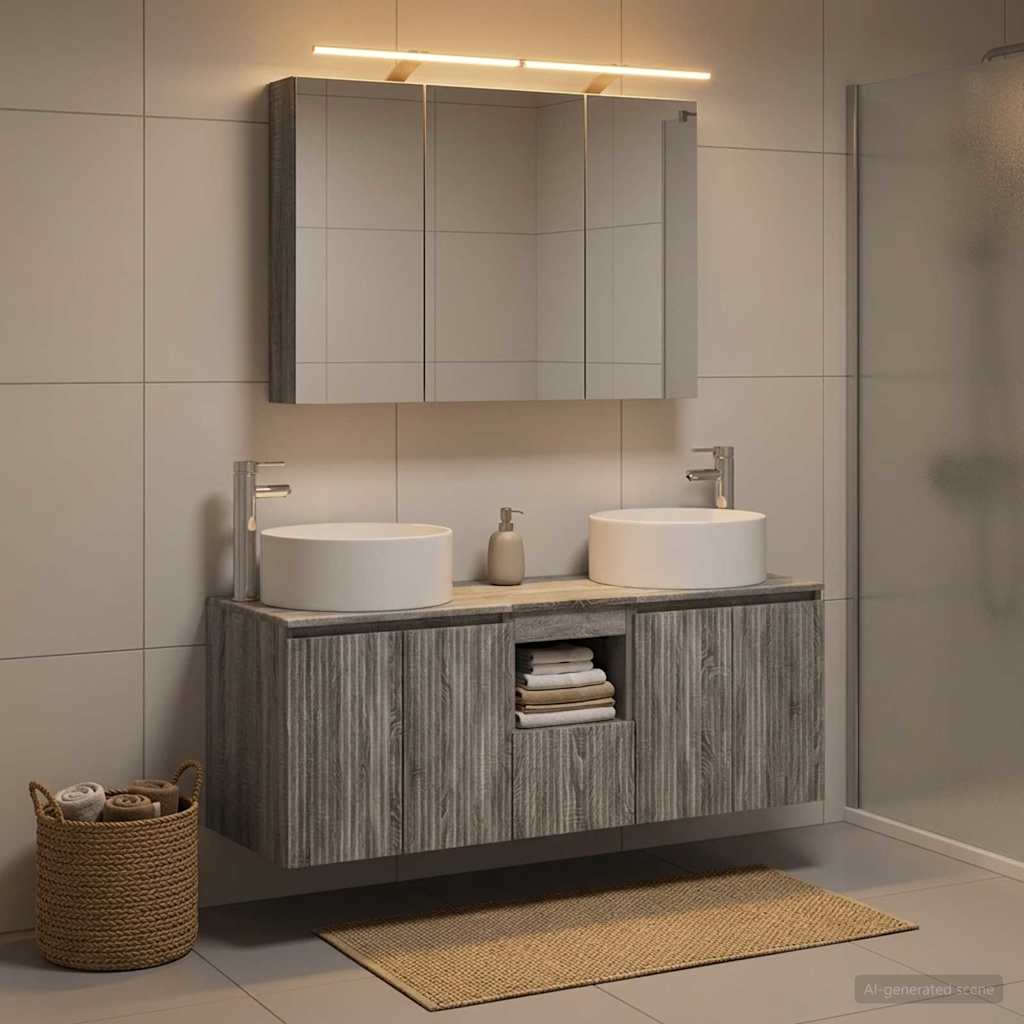 vidaXL Bathroom Cabinet Set 4 pcs Grey Sonoma Engineered Wood 4