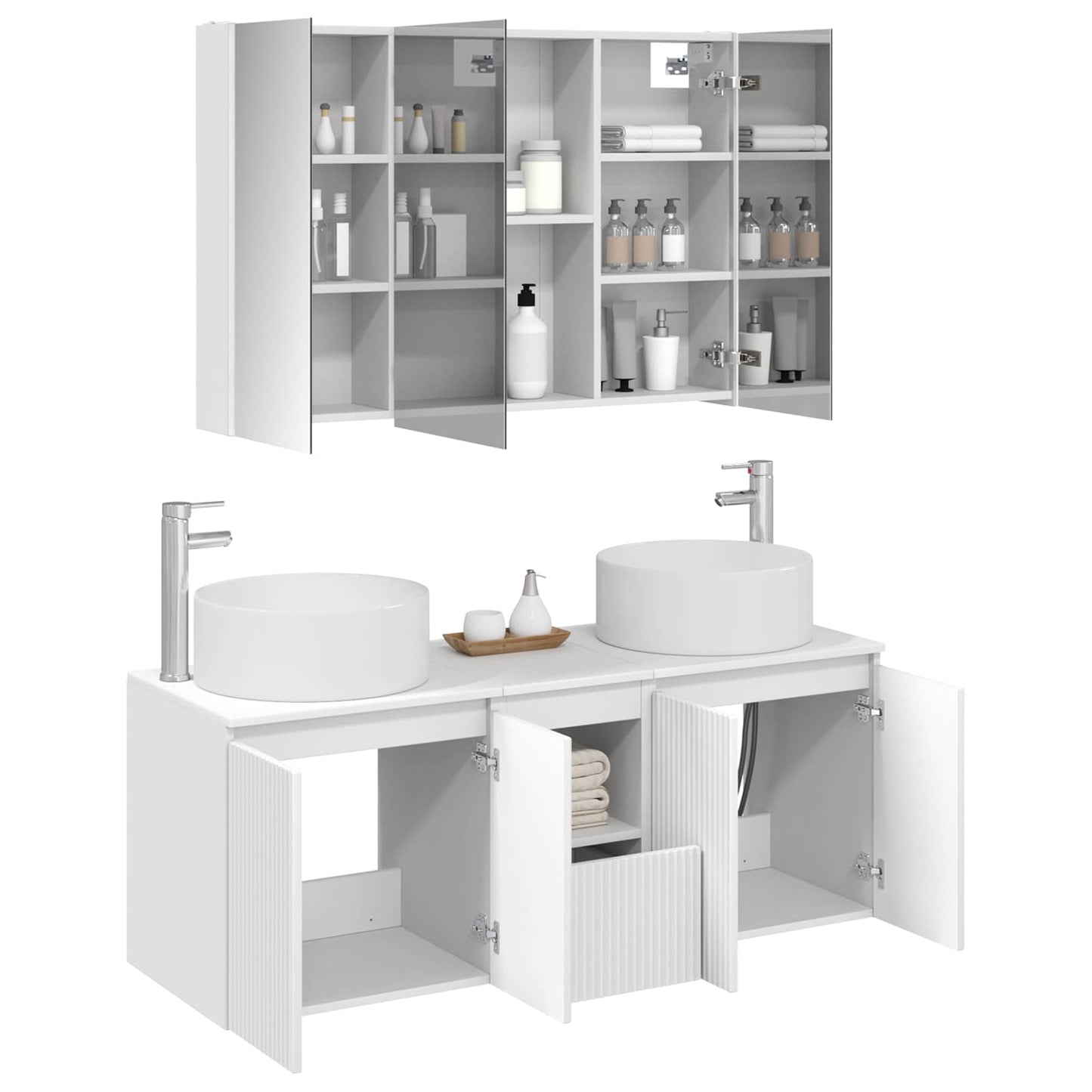vidaXL Bathroom Cabinet Set 4 pcs White Engineered Wood 3