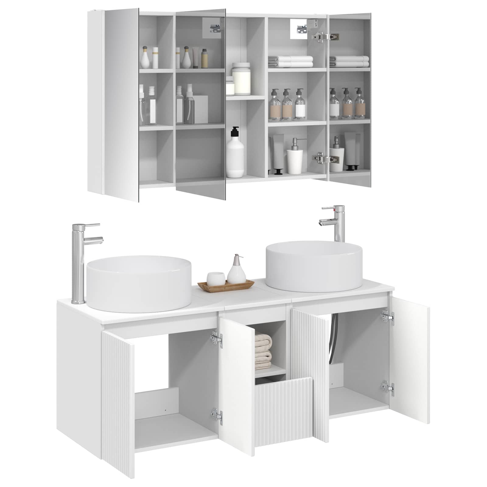 vidaXL Bathroom Cabinet Set 4 pcs White Engineered Wood 3