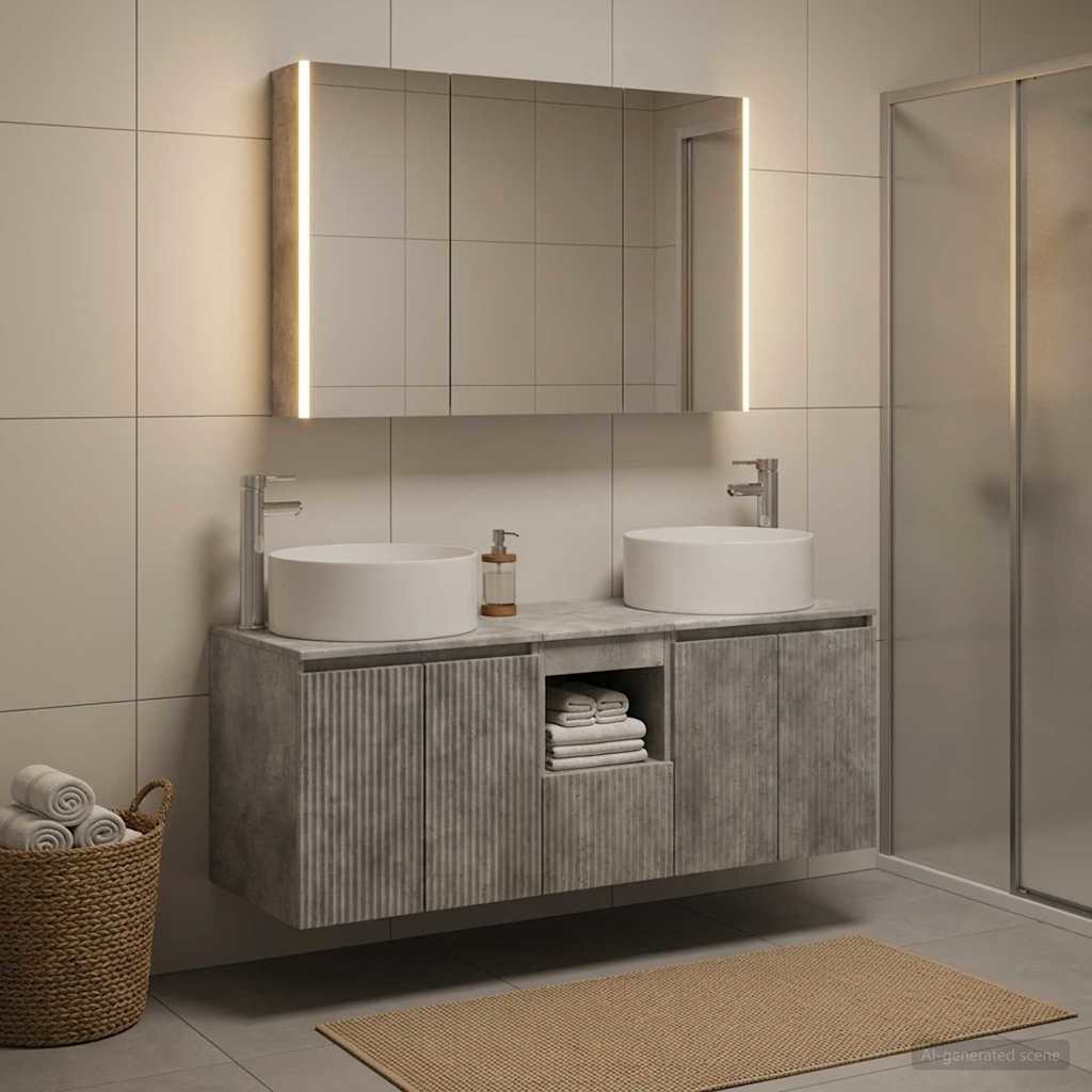 Bathroom Cabinet Set 4 pcs 103.5 x 15.5 x 70 cm Concrete grey