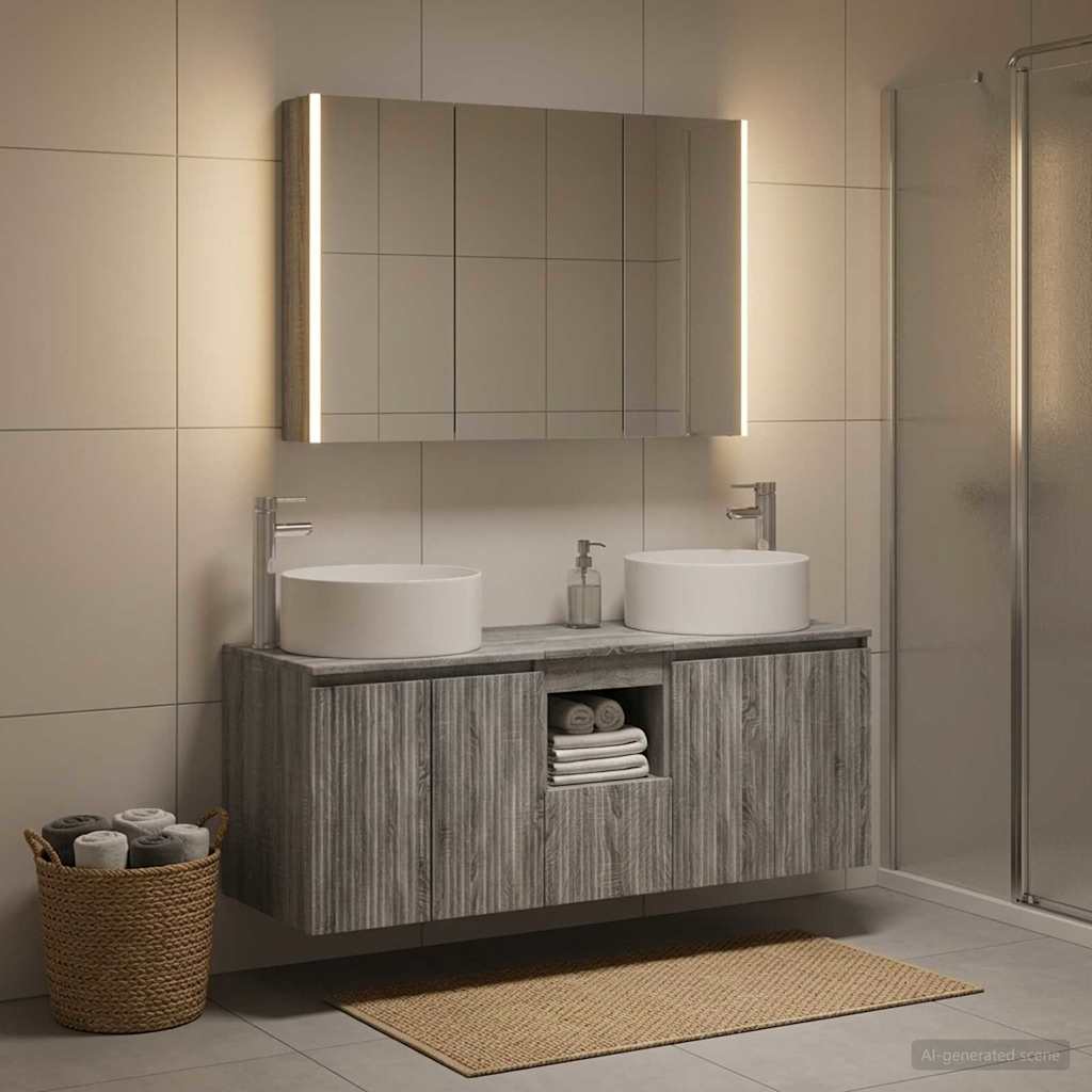 vidaXL Bathroom Cabinet Set 4 pcs Grey Sonoma Engineered Wood 4
