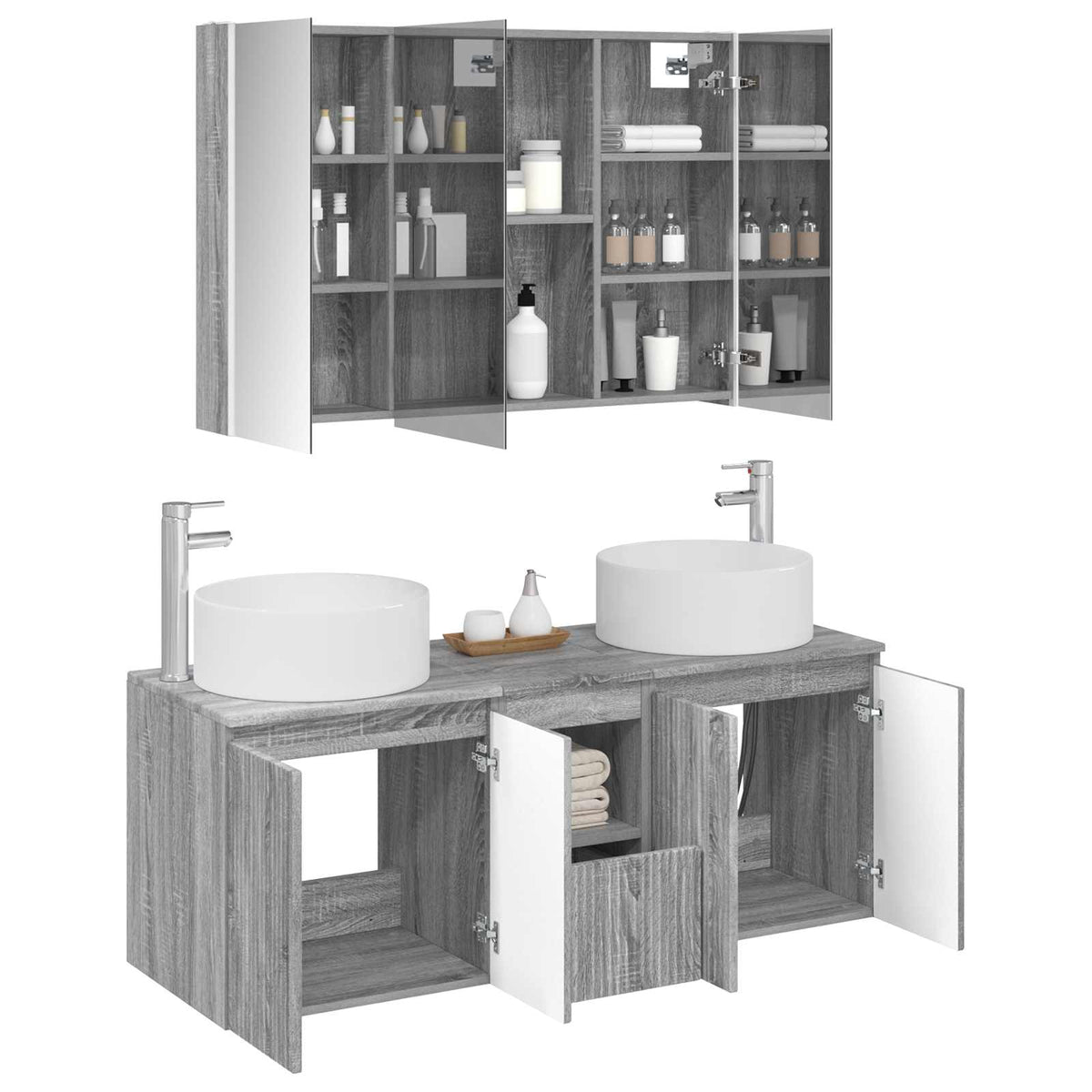 vidaXL Bathroom Cabinet Set 4 pcs Grey Sonoma Engineered Wood 3