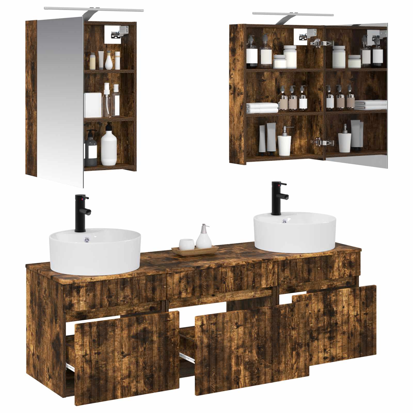 vidaXL Bathroom Cabinet Set 5 pcs Smoked Oak Engineered Wood 3