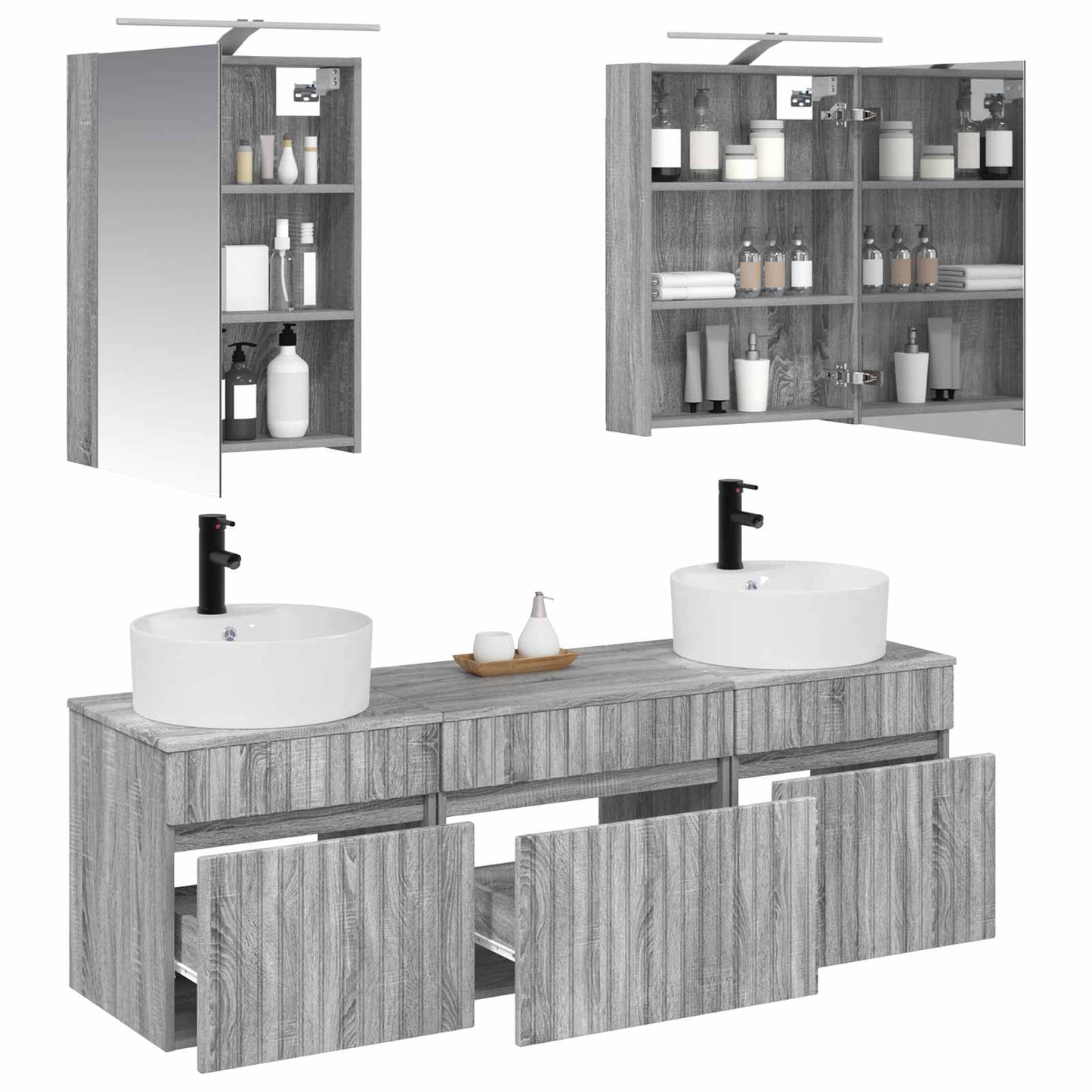 vidaXL Bathroom Cabinet Set 5 pcs Grey Sonoma Engineered Wood 3