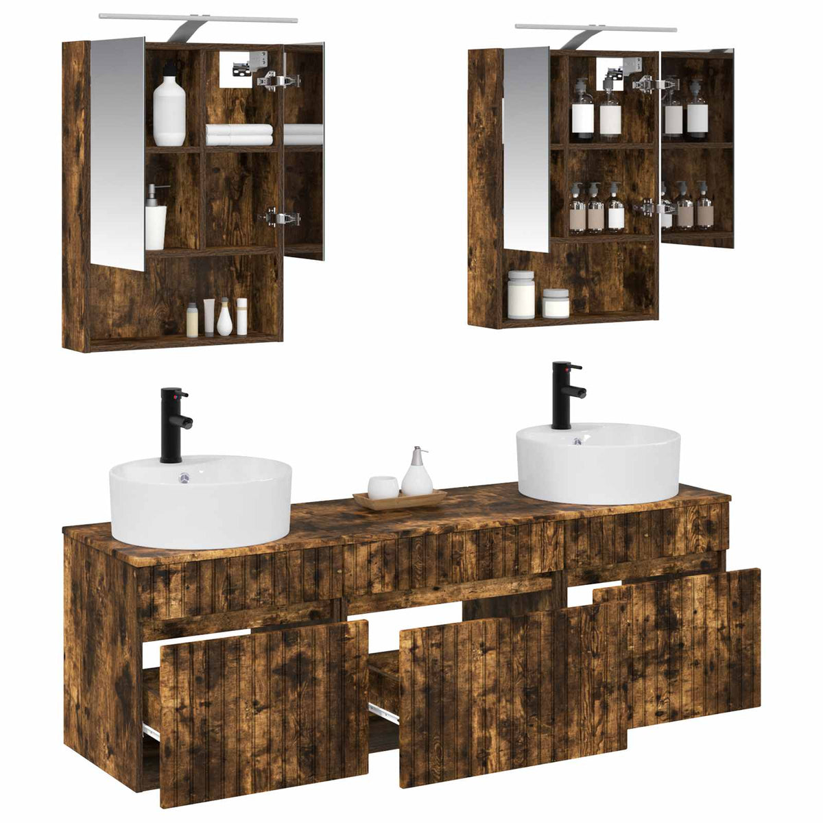 vidaXL Bathroom Cabinet Set 5 pcs Smoked Oak Engineered Wood 3