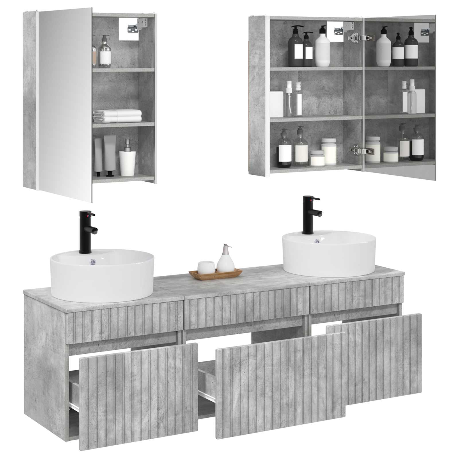 vidaXL Bathroom Cabinet Set 5 pcs Concrete Grey Engineered Wood 3
