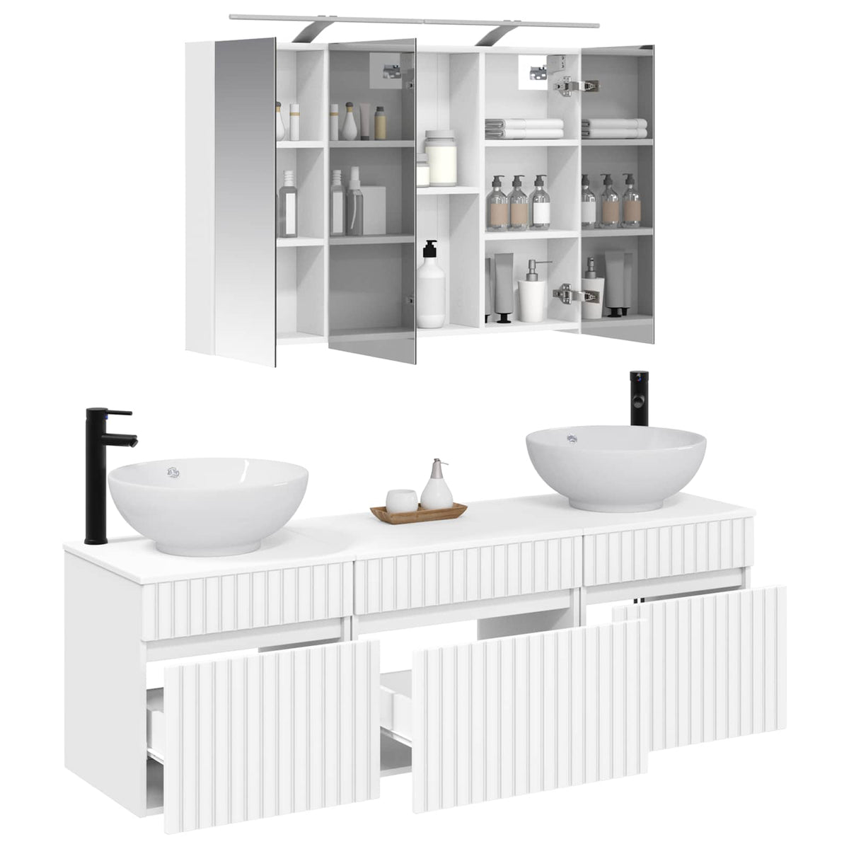 vidaXL Bathroom Cabinet Set 4 pcs White Engineered Wood 3