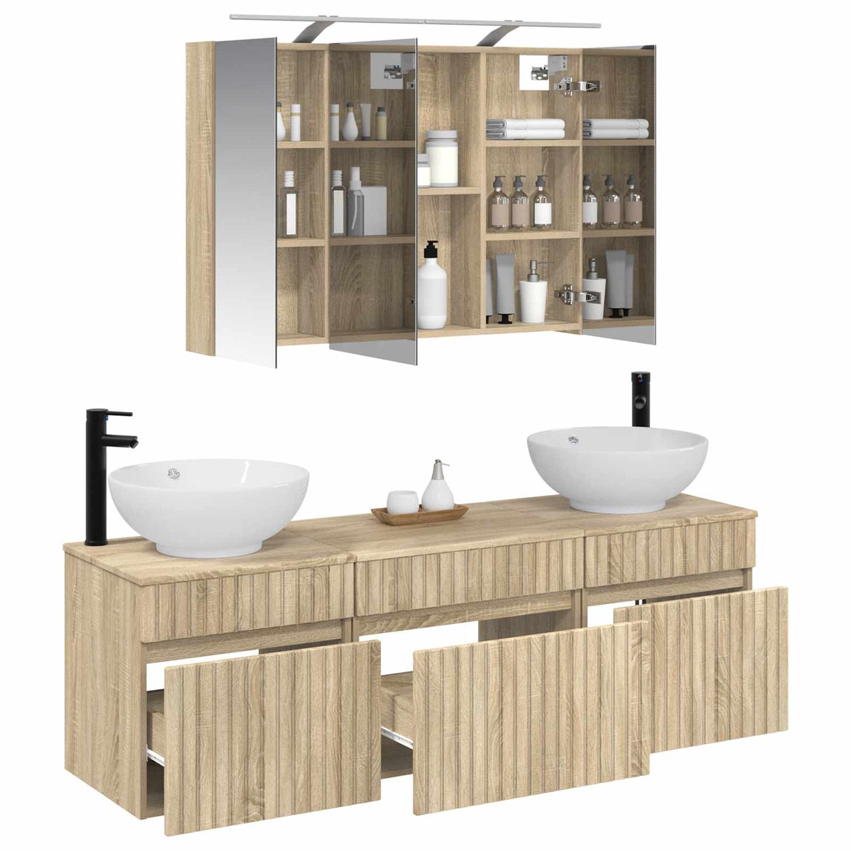 vidaXL Bathroom Cabinet Set 4 pcs Sonoma Oak Engineered Wood 3