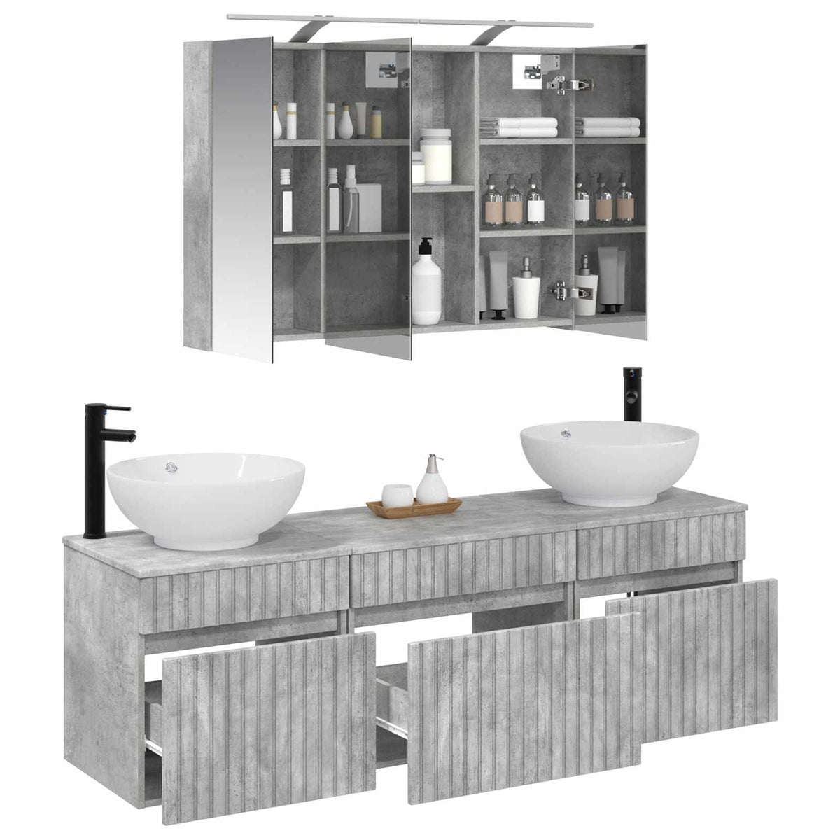 vidaXL Bathroom Cabinet Set 4 pcs Concrete Grey Engineered Wood 3