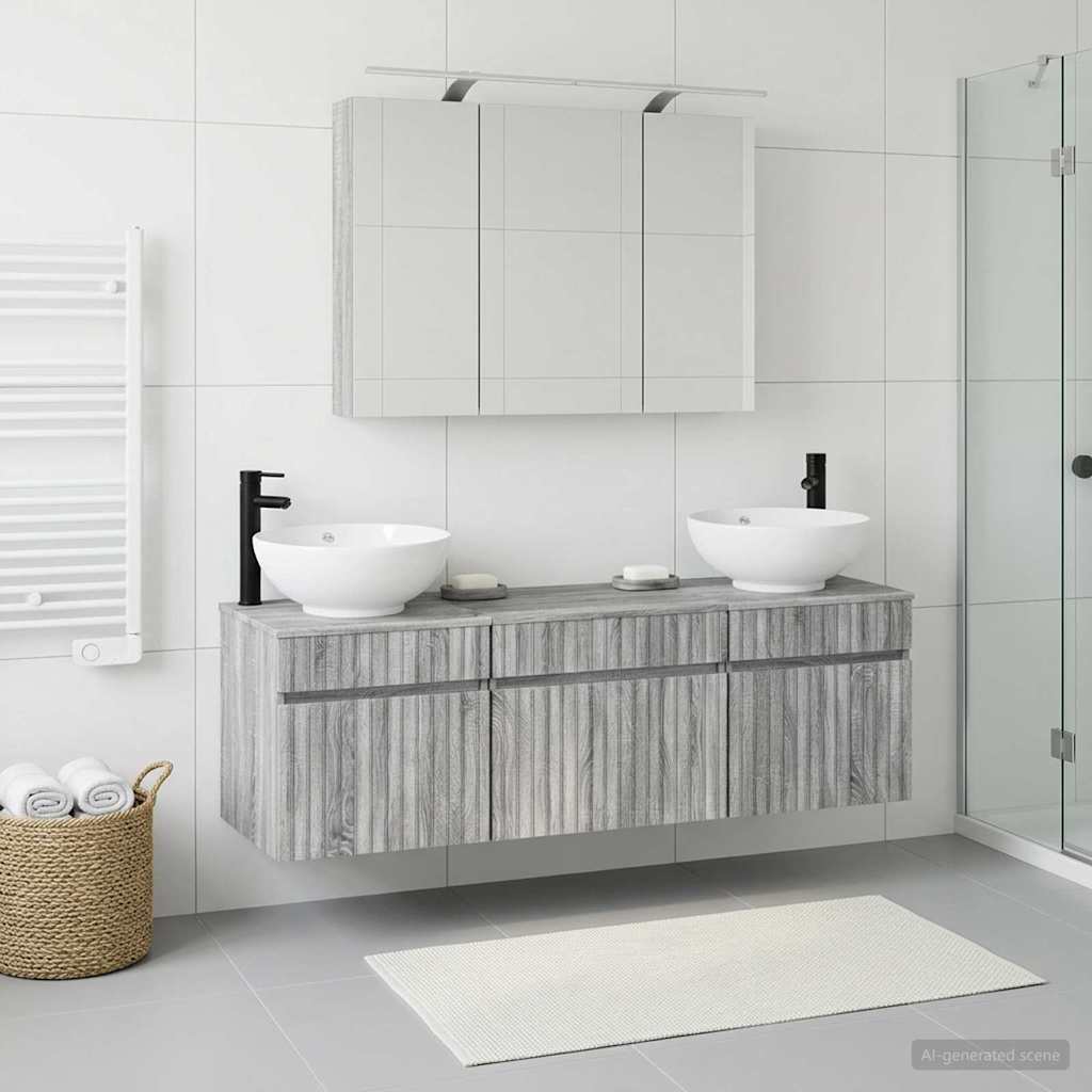 vidaXL Bathroom Cabinet Set 4 pcs Grey Sonoma Engineered Wood 4