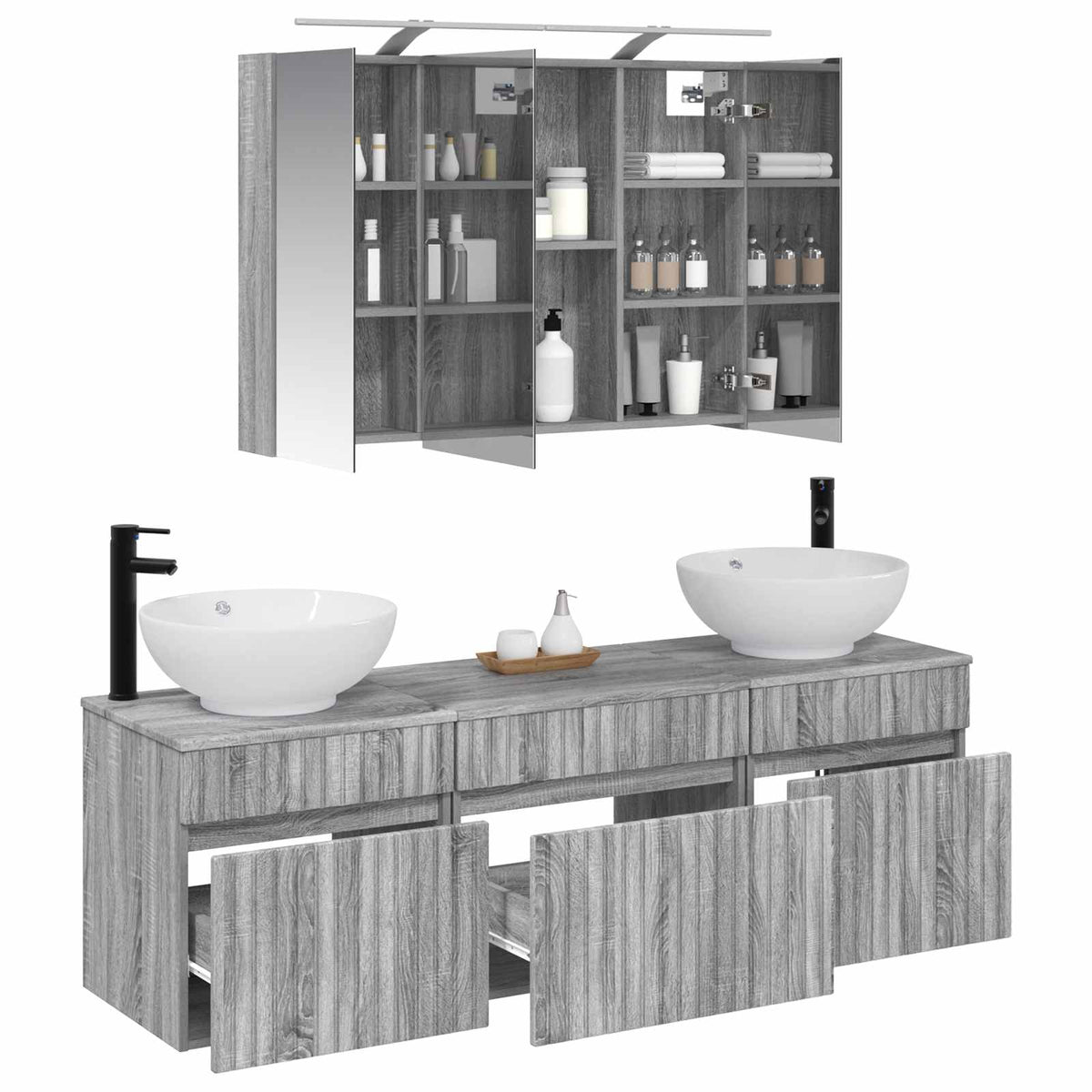 vidaXL Bathroom Cabinet Set 4 pcs Grey Sonoma Engineered Wood 3