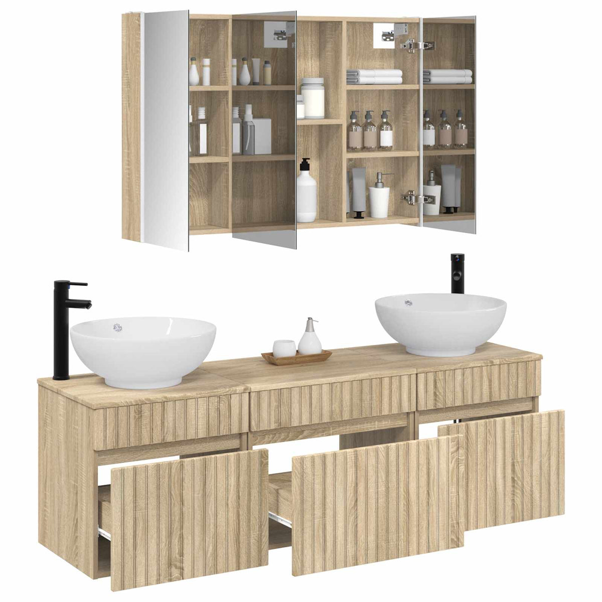 vidaXL Bathroom Cabinet Set 4 pcs Sonoma Oak Engineered Wood 3