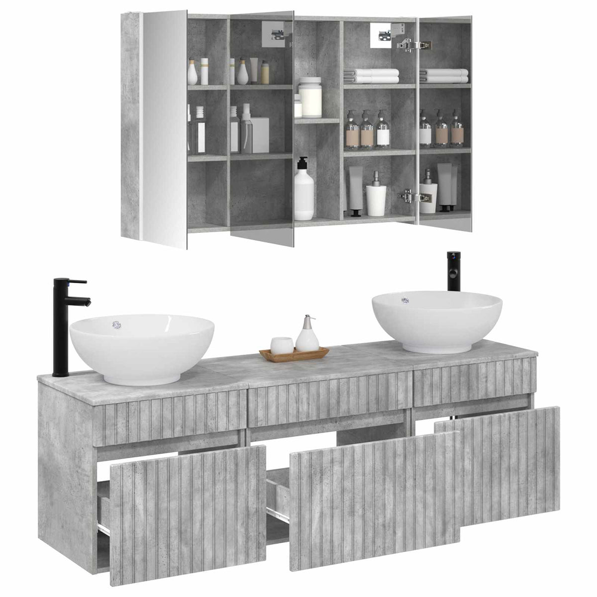 vidaXL Bathroom Cabinet Set 4 pcs Concrete Grey Engineered Wood 3