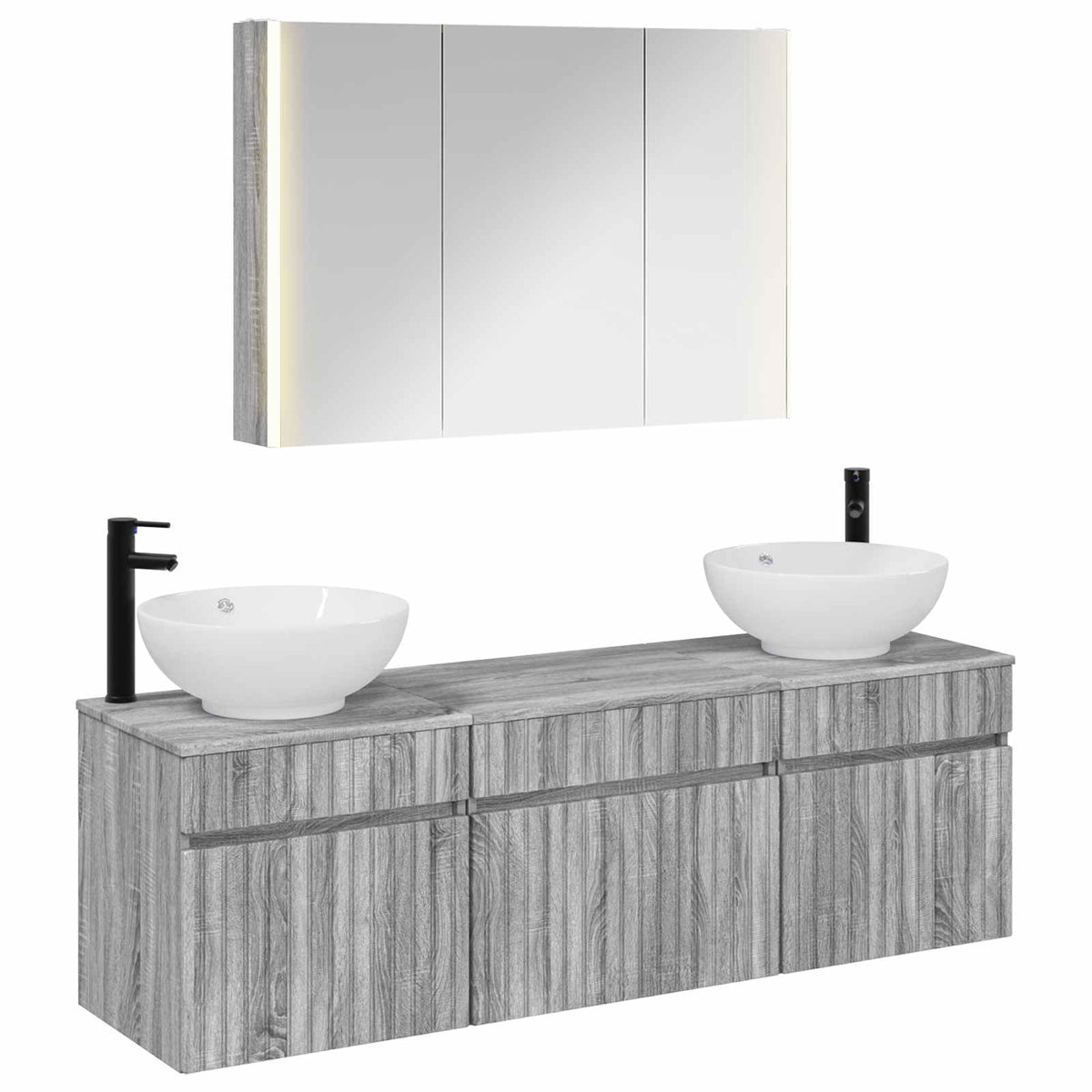 vidaXL Bathroom Cabinet Set 4 pcs Grey Sonoma Engineered Wood 2
