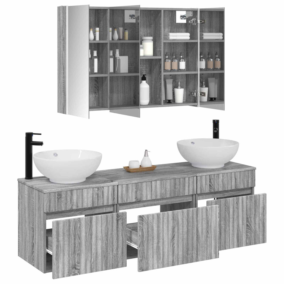 vidaXL Bathroom Cabinet Set 4 pcs Grey Sonoma Engineered Wood 3