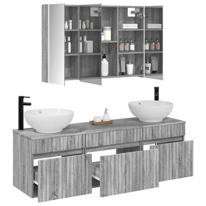 vidaXL Bathroom Cabinet Set 4 pcs Grey Sonoma Engineered Wood 3
