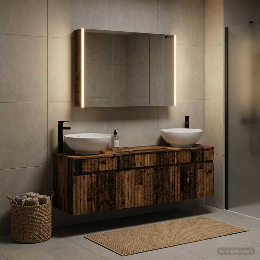 vidaXL Bathroom Cabinet Set 4 pcs Old Wood Engineered Wood 1