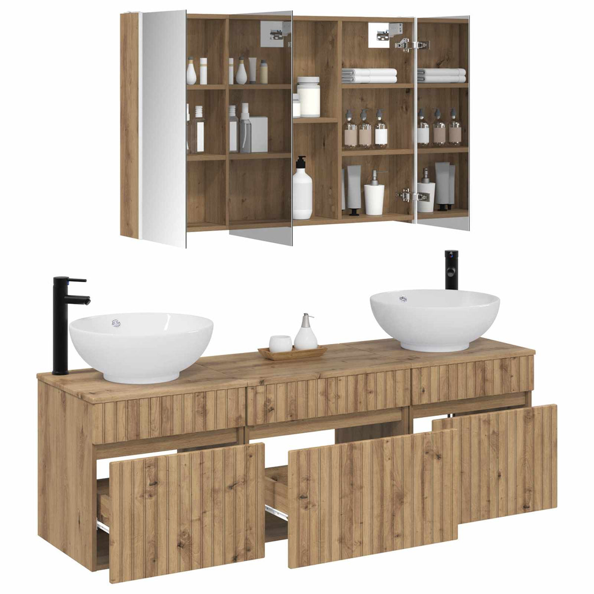 vidaXL Bathroom Cabinet Set 4 pcs Artisan Oak Engineered Wood 3